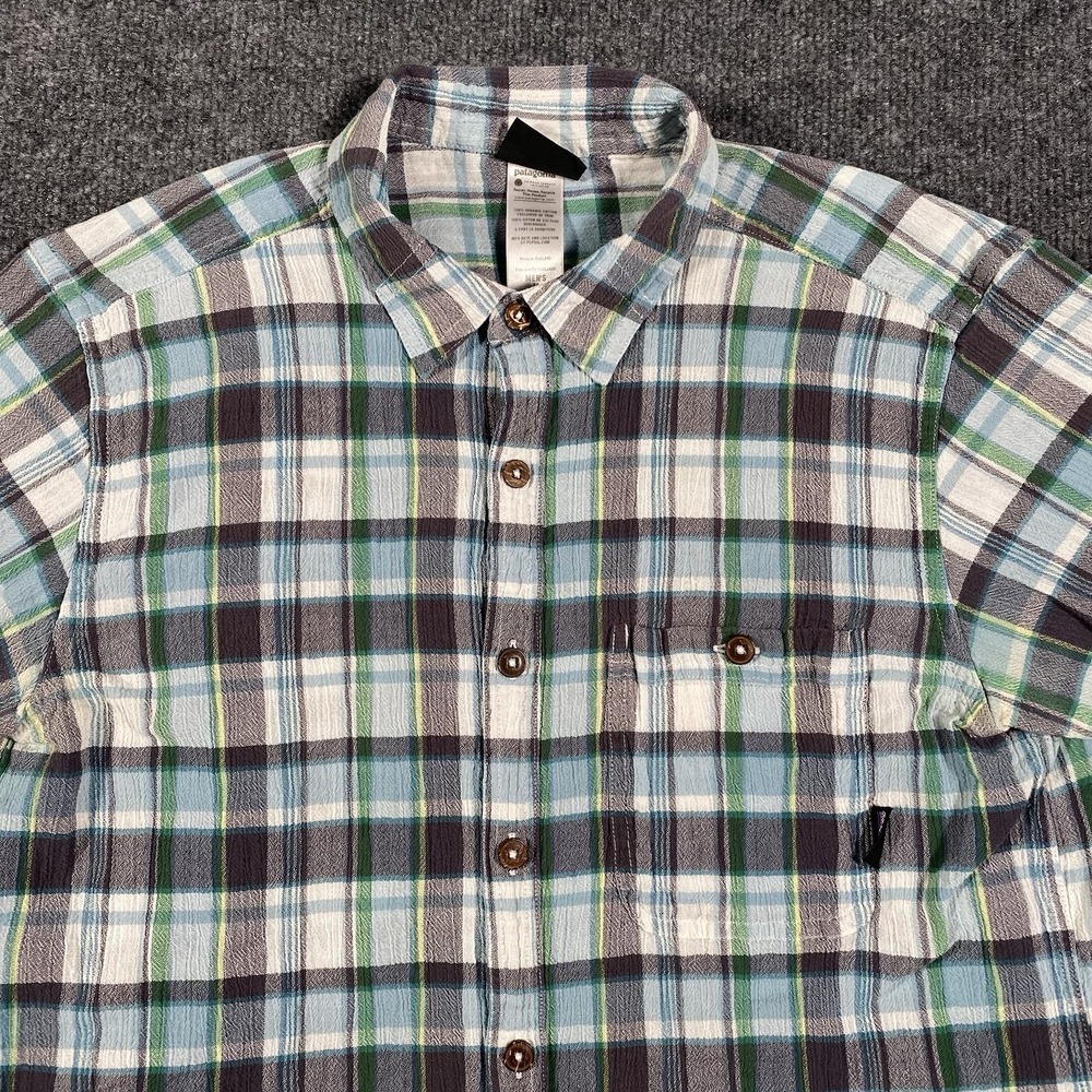 Patagonia A/C Lightweight Krinkle Short Sleeve Plaid Button Shirt Mens M Organic